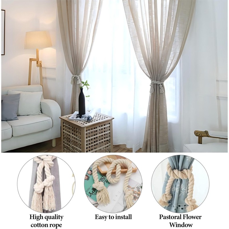 Pack of 8 Curtain Rope Tiebacks, Curtain Rope Buckle, Handmade