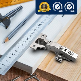 Furniware Pack of 4 Soft Close Hinges for Kitchen Cupboards,Kitchen Cabinet Hinges Full Overlay 3D Adjustable Nickel Concealed Kitchen Cabinet Door Hinges Clip ON Plate European Hinges