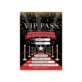 25 VIP Movie Night, Star Faux Glitter Ticket Party Invitation, Hollywood Rockstar Oscar Themed Kids Birthday Invite Ideas, Lanyard Red Carpet Theme Supplies, Boys or Girls Sleepover Bday Printed Cards