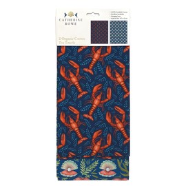 Tea Towels - Organic Cotton - Artistic Design Lobsters and Oysters by Catherine Rowe - Set of 2 - Stylish Home Accessory