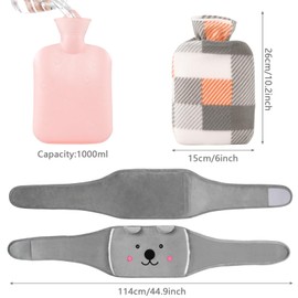 Hot Water Bottle Belt Rubber Hot Water Bottle with Cover, 1L Hot Water Bottle Belt Soft Plush Women Children Heat Belt for Period Neck Shoulder Back Legs Regular Pain