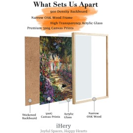 iHery Natural OAK Wood Unique Framed Wall Art, 12x16in Claude Monet Garden Cat Funny Black Cat Artwork Set of 1, Impressionism Vintage Canvas Wall Painting Decor for Bedroom Living Room Gift