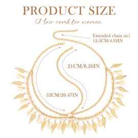 Zoestar Boho Head Chains Gold Shells Headband Leaf Bridal Headpiece Festival Hair Accessories for Women and Girls
