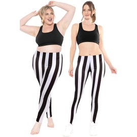 Women's Oh So Soft Ankle Leggings Vertical Black and White Stripes Large