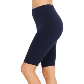 Leggings cortos de algodón de cintura alta para mujer, de 10 pulgadas de longitud, marino, S