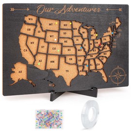 Luoyadee Cork Board USA Map Pin Board, US Map Tracker for Travel, Maps of USA for Traveling, United States Travel Maps for Couples Gift for RV Vacations, Home Classroom Wall Deocor, 12" x 8", Black