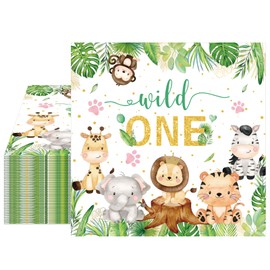 40Pcs Jungle Wild Animal Birthday Decorations Disposable Napkins Decorative, Animal Safari Baby Shower Happy Birthday Party Decorations 6.5X6.5 Inches