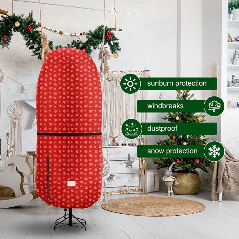 Red Print Upright Christmas Tree Storage Bag,Tear Resistant Adjustable Christmas