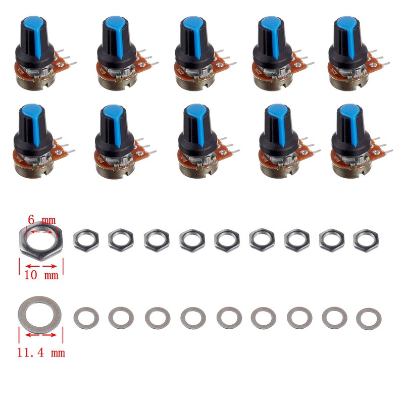 BOJACK 10 Sets B10K Knurled Shaft 3 Terminals Linear Taper