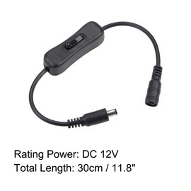 sourcing map DC 12V Inline Rocker On/Off Switch with 5.5 x 2.1mm DC Jack Male to Female Power Cable for LED Strip Light CCTV Camera Black