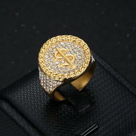 Fanshu Stainless Steel US Dollar $ Rings Gold Money Symbol Rich Millionaire Luxury Zircon Full Bling Hip Hop Rings for Men Women Friends Couple Gift Fashion Jewelry (11)