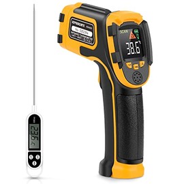SOVARCATE Termometro Infrarojo Pistola de Temperatura Láser -58F~1112F 50C~600C) Termómetro digital IR Emisividad Ajustable - para Cocinar/Barbacoa/Comida/Horno/Pizza Termómetro para Carne Incluido