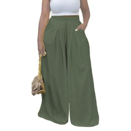 Euulin Flowy Pants for Women Casual High Waisted Wide Leg Palazzo Pants Trousers with Pocket Plus Size Light Grass Green 2XL