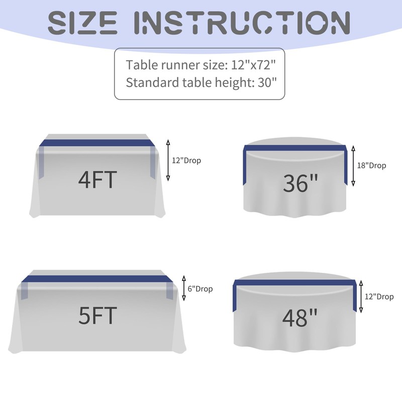 Teruntrue 10 Pack Navy Blue Table Runner 12 x 72