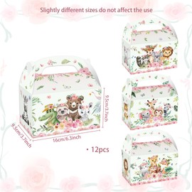 BACH AND BOOZY 12PCS Pink Jungle Animal Party Boxes Treat Bags Safari Animal Candy Goodie Bags for Wild One Safari Baby Shower Birthday Party Favors