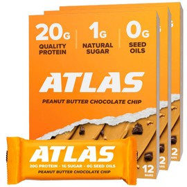 Atlas Real Food Protein Bar – 20g Clean Protein, 1g Sugar, No Seed Oils, No Artificial Sweeteners (Peanut Butter Chocolate Chip, 36 Count)