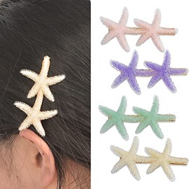 4pcs Starfish Mermaid Hair Clips for Women Girls Seastar Rhinestone Hair Barrettes for Girls Beach Hair Accessories for Thin Thick Hair Pins for Buns Stars Hair Pieces for Women
