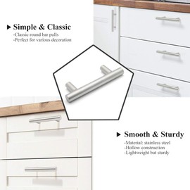 Probrico 10 Pack|Euro Style T Bar Cabinet Pulls Stainless Steel Kitchen Handles Bathroom Cupboard Knobs 2.5 Inch Hole Centers,4 Inch Overall Length