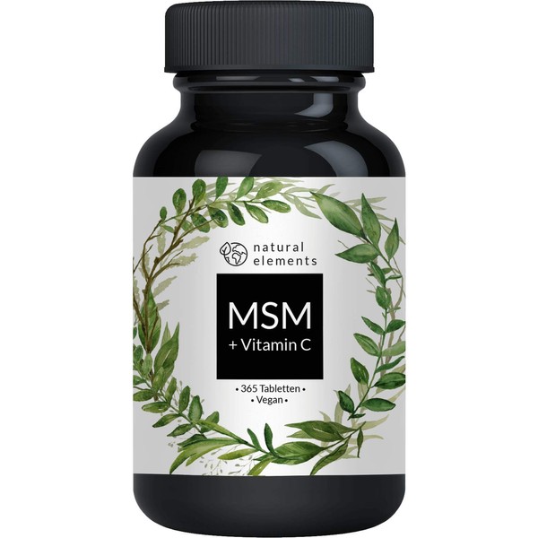 MSM with Natural Vitamin C - 365 Vegan Tablets - 2000 mg MSM per Daily Dose – High Dose - Made in Germany