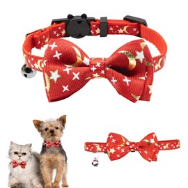 CHERRY-MAGIC Christmas Cat Collars, Red Kitten Collars with Detachable Bow Tie and Bell, Quick Release Collars for Cats, Adjustable 20-30cm A9XXMXQ (Red)