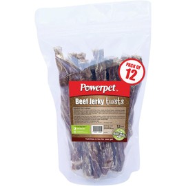 Powerpet Treats Beef Jerky Twists - 100% Natural Dog Chews - High Protein, Low Fat - Made from Premium Beef Esophagus - Promotes Dental Health - Long-Lasting Treats - Great for All Breeds - Pack of 12