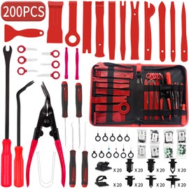 Wetado Trim Removal Tool, 200PCS Trim Tool Auto Removal Kit, Plastic Panel Fastener Removal Tool, Trim Removal Kit for Car/Trim/Panel/Door/Audio/Auto Clip Pliers/Terminal Removal Tool Kit (Red)