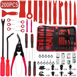 Wetado Trim Removal Tool, 200PCS Trim Tool Auto Removal Kit, Plastic Panel Fastener Removal Tool, Trim Removal Kit for Car/Trim/Panel/Door/Audio/Auto Clip Pliers/Terminal Removal Tool Kit (Red)