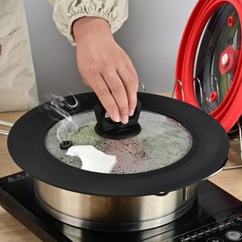 Set of 2 Vented Tempered Glass Universal Lid for Pot Pan Skillet with Heat Resistant Silicone Microwave Safe Splatter Lid Cover Fit 8” 8.5” 9“ and 9.5“ 10” 10.5“ 11”, Black