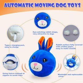 BABOLI Automatic Moving Dog Toy for Boredom, Attractive Bouncing Bunny Cover with a Talking and Vibrating Ball, USB-C Rechargeable Interactive Rabbit Dog Toy, Not for Aggressive Chewers