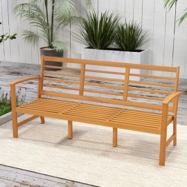 COSTWAY 64" Acacia Wood Extra Long Patio Bench 3 People w/ Seat Cushion Slatted Backrest