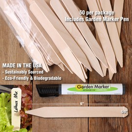 6 inch Wooden Plant Labels, 50 pcs with Garden Marker