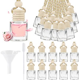Hanging Car Air Freshener Diffuser Bottles 20 Pack, Empty Glass Essential Oil Pendants with Wooden Caps, Dropper and Funnel for Auto Decor