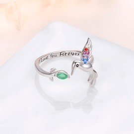 JZMSJF 925 Sterling Silver Hummingbird Rings for Women, Adjustable Bird Statement Rings Stacking Ring Hummingbird Jewelry Gifts for Women