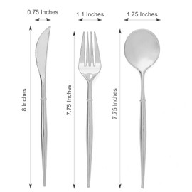 24 Silver Disposable Plastic Cutlery Spoon Fork and Knife Set for Weddings Parties Birthdays Receptions Events Dinnerware Tableware Decorations