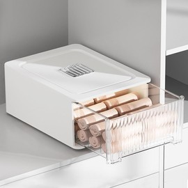 Miaocona Underwear Organizer Drawer, 12 Cells Plastic Sock Underwear Storage Drawer, Stackable Closet Organizers and Storage Box for Bras, Socks, Scarves, Ties, Belt (Placing Style, White, 1 Pcs)