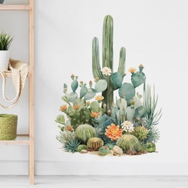 RoyoLam Watercolor Cactus Wall Stickers for Living Room Desert Plant Succulents Wall Decals Removable Peel and Stick Wall Art Home Decor Decoration for Bedroom Bathroom Classroom Library Nursery