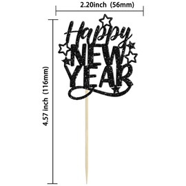 24Pcs Happy New Year Cupcake Toppers 2025 Gold Glitter Cheers to 2025 Cupcake Pick Decorations for 2025 Happy New Years Eve Party Decoration Supplies Black