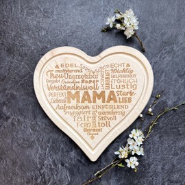 Spruchreif Breakfast Board in Heart Shape, Bread Board with Engraving, Wooden Board, Gifts for Parents, Gifts for Mum, Wooden Breakfast Board