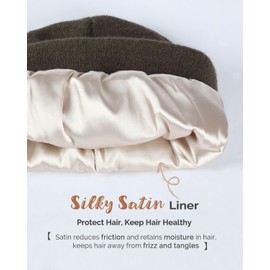 Hat Hut Satin Lined Beanie for Women Men Winter Hats for Women Silk Lining Slouchy Beanie Ski Hat Warm Unisex Cuffed Beanie (Taupe Green)