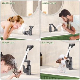 Washbasin Mixer Tap Bathroom Sink Rotatable with Connection Hose for Hot/Cold Water Single Lever Mixer Tap Water-Saving and Splash-proof Grey
