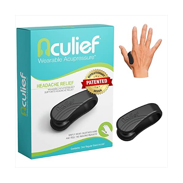 Aculief - Award Winning Natural Headache, Migraine, Tension Relief Wearable – Supporting Acupressure Relaxation, Stress Alleviation, Tension Relief and Headache Relief - 1 Pack (Regular, Black)