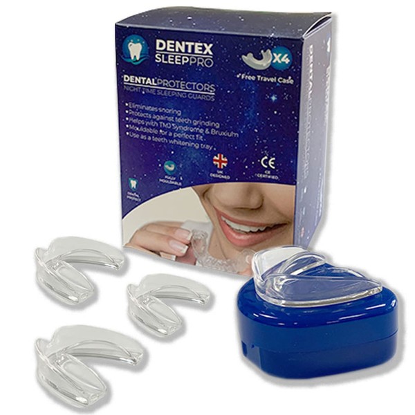 Dentex-Sleep-Pro Dental Mouth Guards for Teeth Grinding | 4 Mouldable Fit Mouth Guards with Carry Case | Prevents Teeth Grinding and Stops Snoring | Bruxism and TMJ Relief