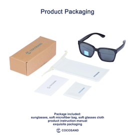 COCOSAND Kids Sunglasses Polarized Retro Square Party Glasses for Youth Boys Girls Age 8-12, Black with Grey Lens