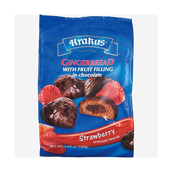 Krakus Gingerbread Fruit Filling Covered in Chocolate - 2 packs each pack 5.64 oz (Strawberry)