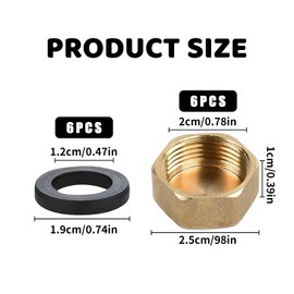6 Pcs Radiator Valve Caps,Blanking Cap for Washing Machine,Plug,Brass Hose End Female Thread with 6pcs Sealing Washer for Clips,Durable Pack of for Plumbing Solutions,Hex Stop,Nut for Faucets Tap