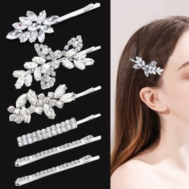 6 Pieces Delicate Rhinestone Bridal Hair Clip, Leaf Wedding Hairpin Bride Crystal Hair Clips, Elegant Bridal Hairpins, Hair Accessories for Women Girls (Classic Type)