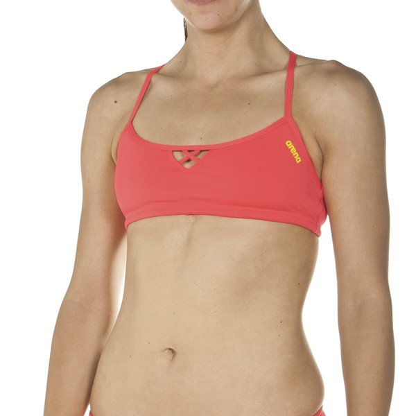 Arena Women's Standard Rulebreaker BE Bandeau Bikini Athletic Sport Swim Top, Fluorescent Red, XX-Small
