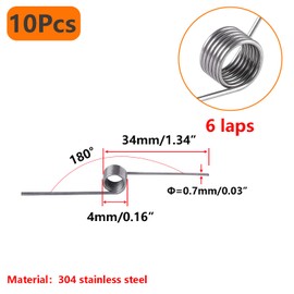 Qrity 10pcs 304 Stainless Steel Small Torsion Spring, Straight Torsion Spring, 0.7mm Wire Diameter, 4mm OD, 6 Laps, 180° Deflection