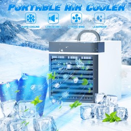 Portable Air Conditioner, Mini Personal Ice Cooling Air Cooler with 2 Ice Blocks,3 Speeds Small Fan for Room Bedroom Office Home Tent