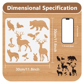 Wild Animals Wall Stencil Bear Owl Deer Fox Rabbit Eagle Snake Butterfly 30 x 30cm Reusable Stencil for Painting on Wood, Floor, Wall and Fabric, Animal Theme Template for DIY Craft Painting